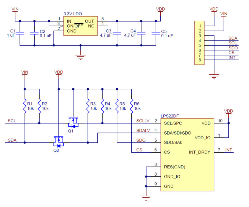 LPS22DF Pressure/Altitude Sensor Carrier with Voltage Regulator