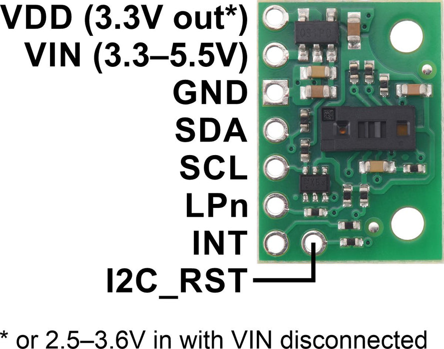 VL53L7CX Time-of-Flight 8×8-Zone Wide FOV Distance Sensor Carrier with Voltage Regulator, 350cm Max