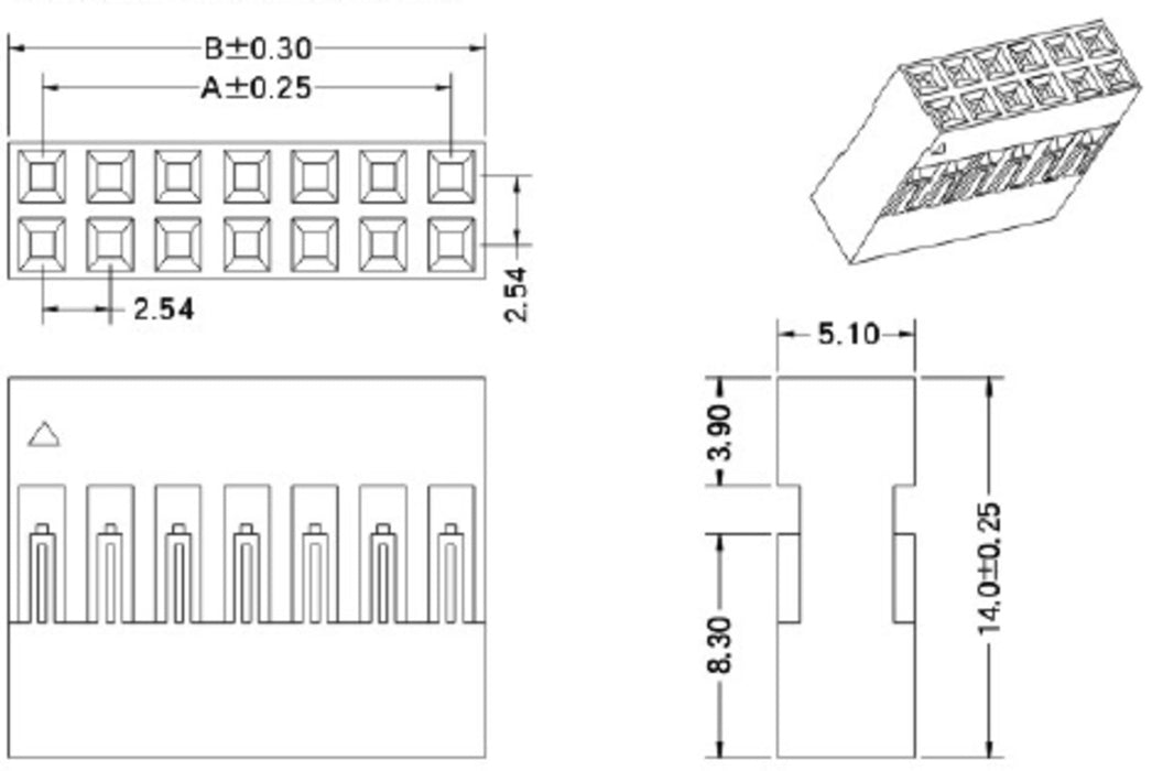 0.1" (2.54mm) Crimp Connector Housing: 2x7-Pin 5-Pack