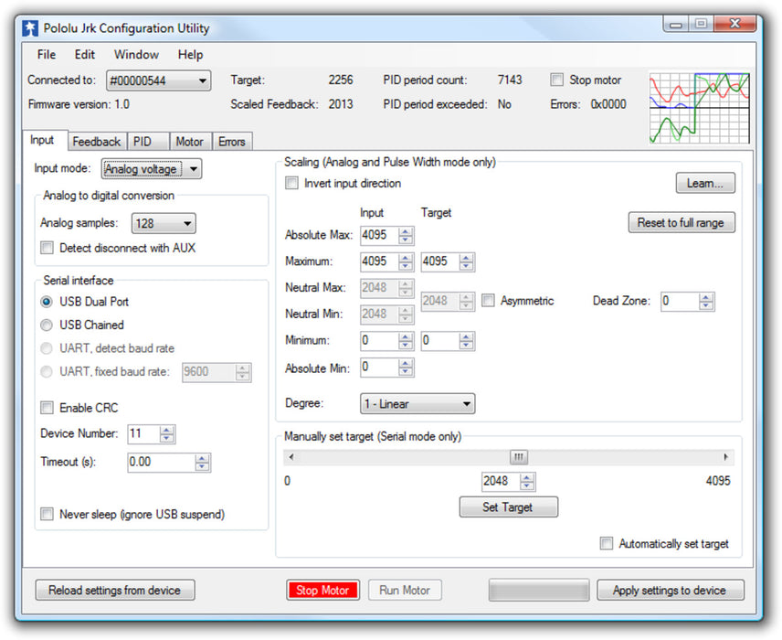 Jrk 21v3 USB Motor Controller with Feedback