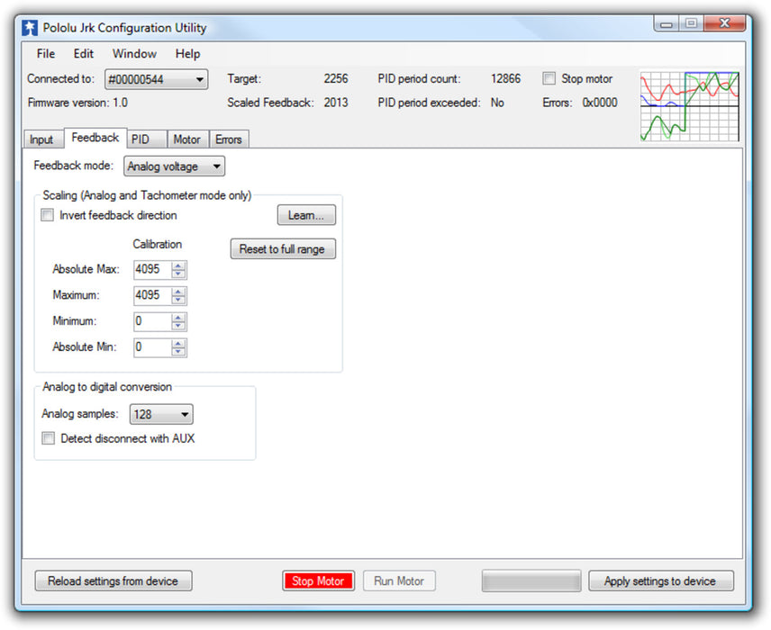 Jrk 21v3 USB Motor Controller with Feedback