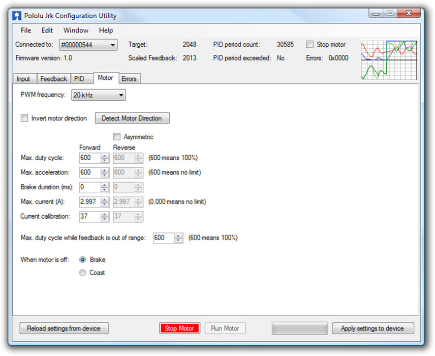 Jrk 21v3 USB Motor Controller with Feedback