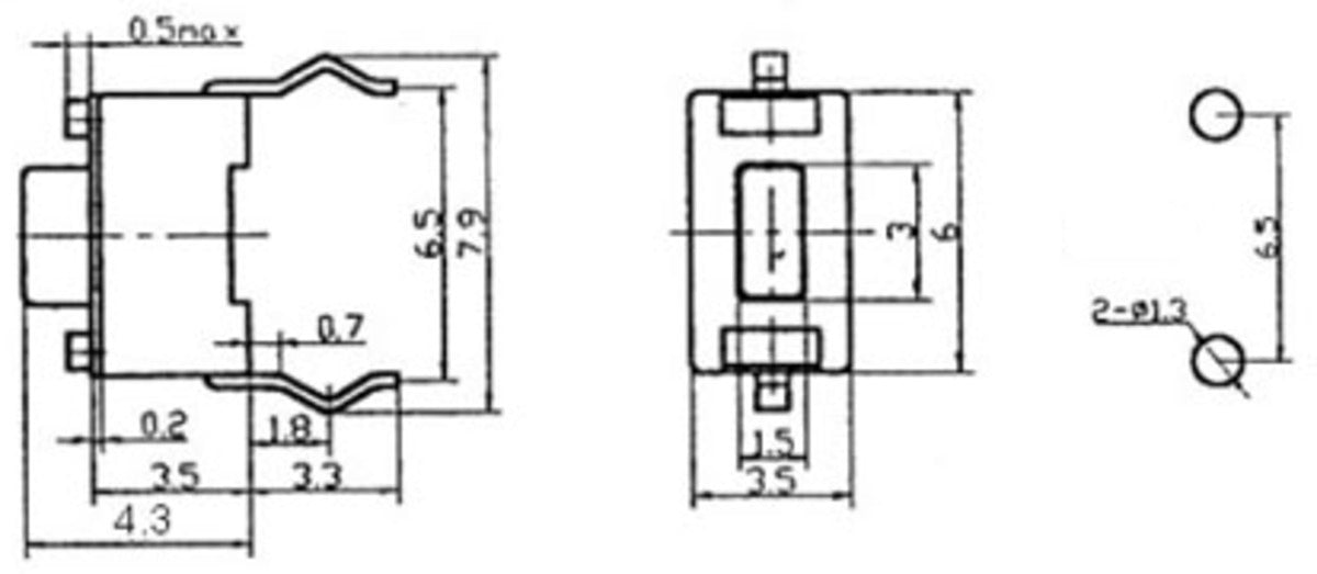 Mini Pushbutton Switch: PCB-Mount, 2-Pin, SPST, 50mA (5-Pack)