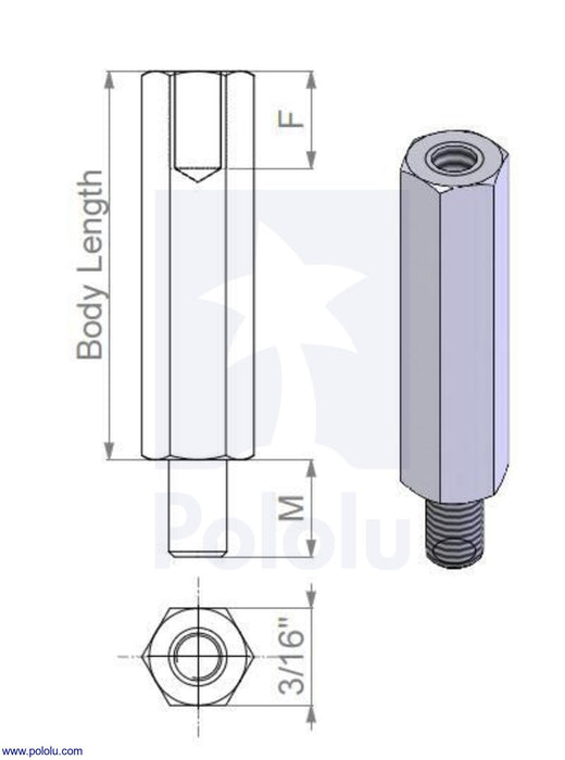 Aluminum Standoff: 1-1/4" Length, 4-40 Thread, MF (4-Pack)