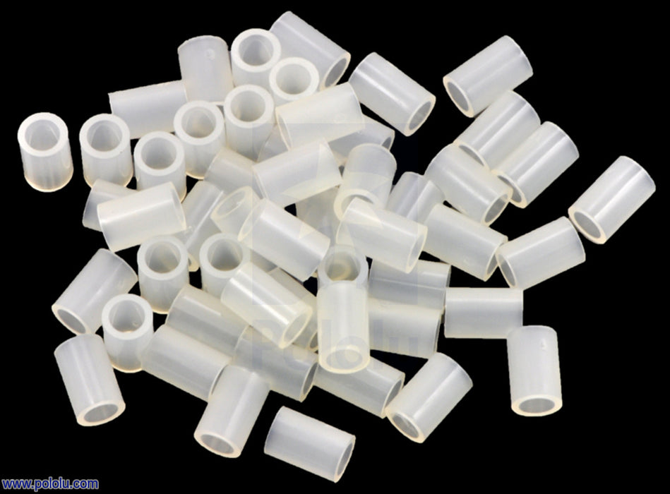 Nylon Spacer: 6mm Length, 4mm OD, 2.7mm ID (50-Pack)