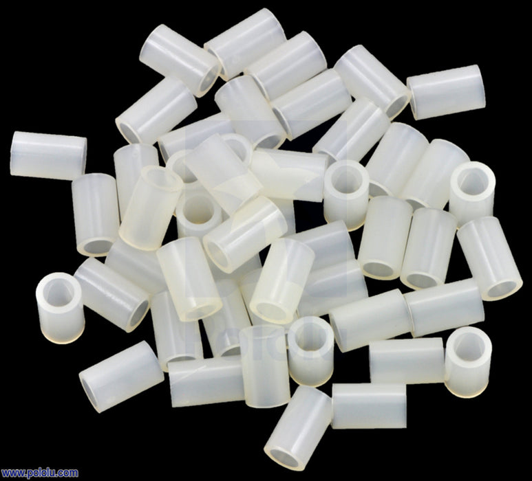 Nylon Spacer: 8mm Length, 5mm OD, 3.3mm ID (50-Pack)