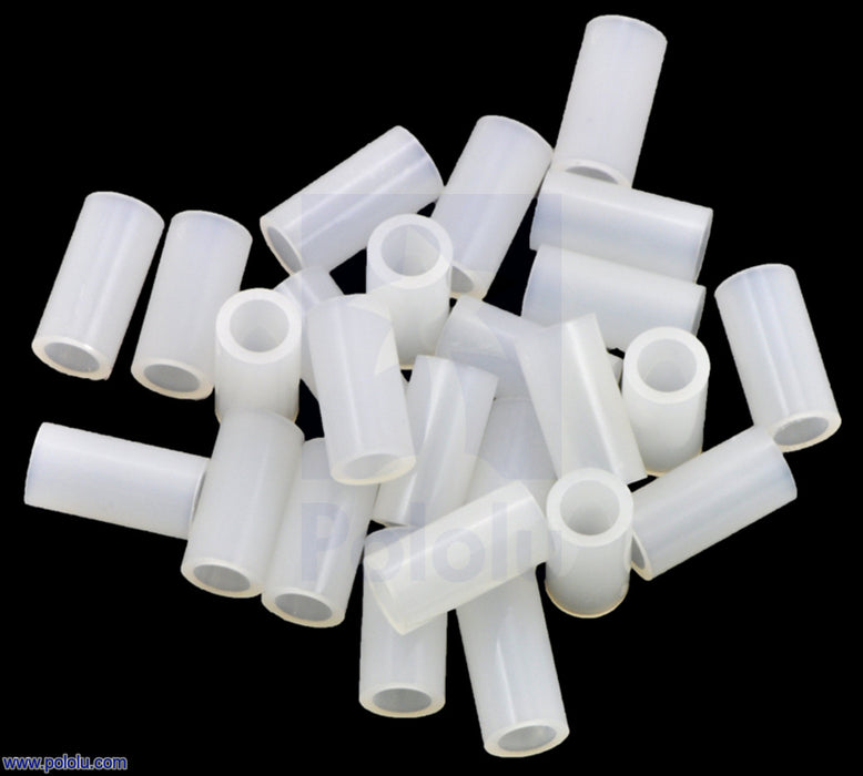 Nylon Spacer: 10mm Length, 5mm OD, 3.3mm ID (25-Pack)