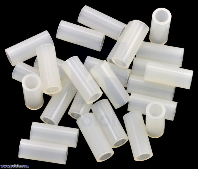 Nylon Spacer: 12mm Length, 5mm OD, 3.3mm ID (25-Pack)