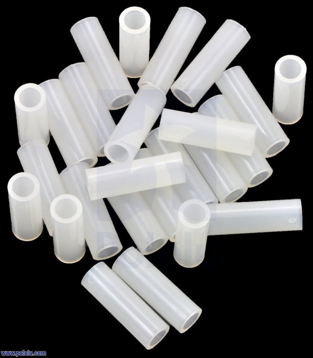 Nylon Spacer: 15mm Length, 5mm OD, 3.3mm ID (25-Pack)