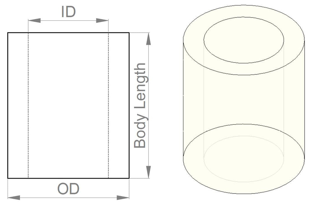 Nylon Spacer: 12mm Length, 5mm OD, 3.3mm ID (25-Pack)