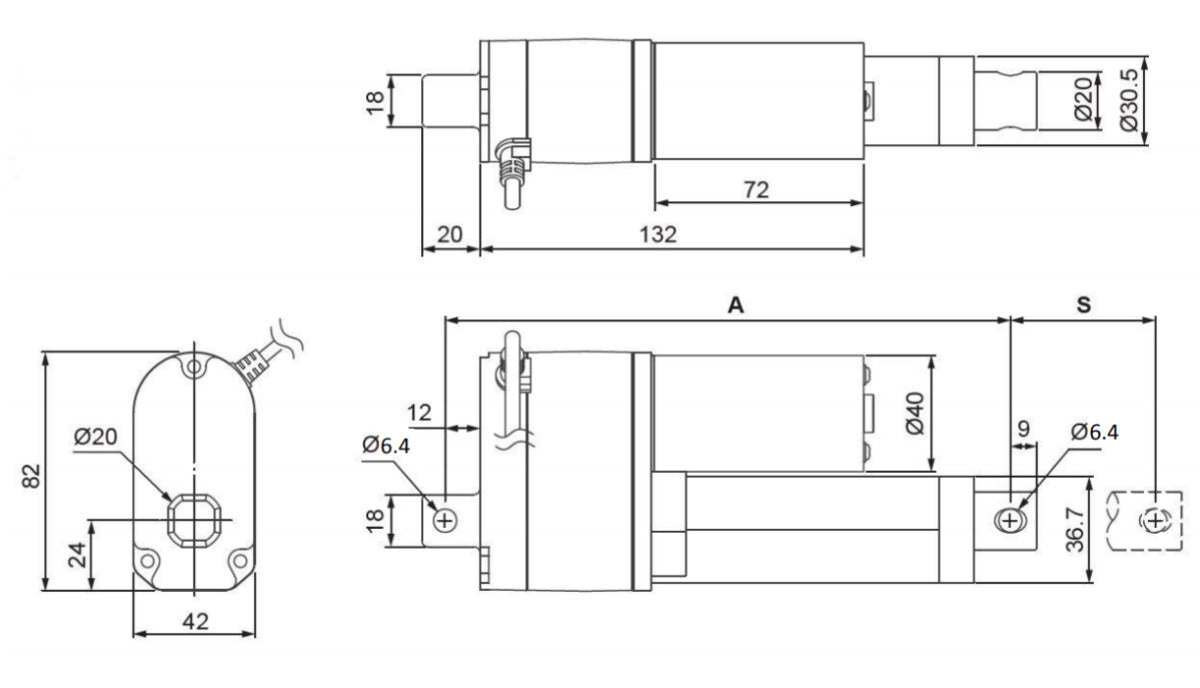 Glideforce GF23-120506-1-65 High-Speed ​​LD Linear Actuator: 12kgf, 6" Stroke (5.9" Usable), 3.3"/s, 12V