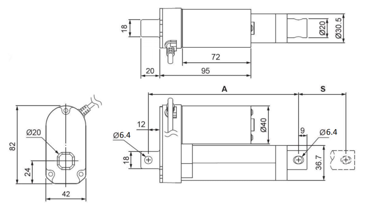 Glideforce LACT2-12V-05 Light-Duty Linear Actuator: 15kgf, 2" Stroke (1.97" Usable), 1.7"/s, 12V