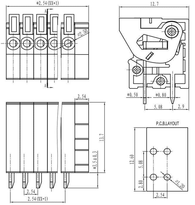 Screwless Terminal Block: 5-Pin, 0.1″ Pitch, Top Entry (2-Pack)