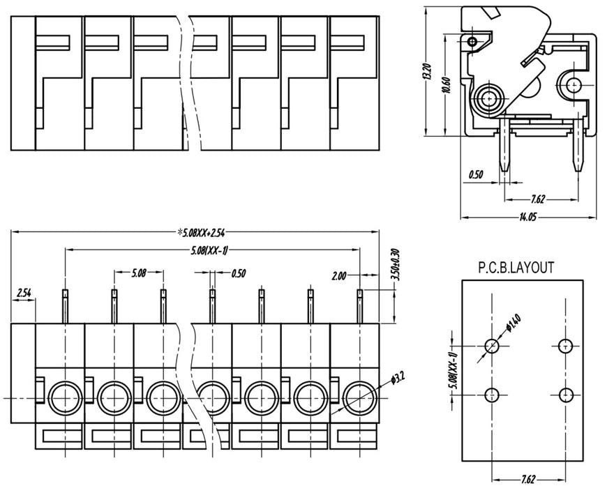 Screwless Terminal Block: 5-Pin, 0.1″ Pitch, Side Entry (2-Pack)