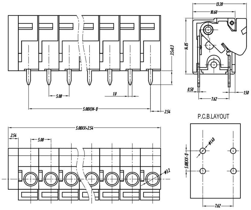 Screwless Terminal Block: 3-Pin, 0.1″ Pitch, Top Entry (3-Pack)