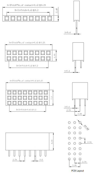 0.100" (2.54 mm) Female Header: 3x7-Pin, Straight