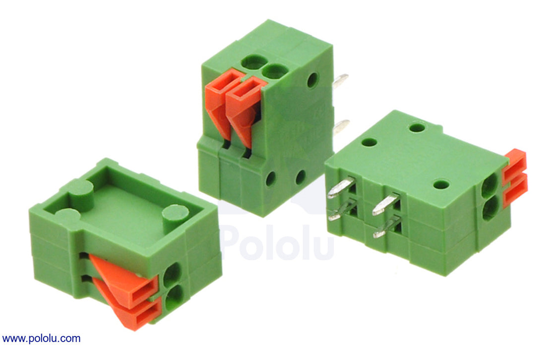 Screwless Terminal Block: 2-Pin, 0.1″ Pitch, Side Entry (3-Pack)