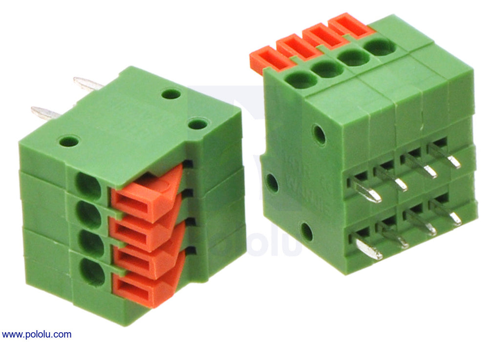 Screwless Terminal Block: 4-Pin, 0.1″ Pitch, Side Entry (2-Pack)