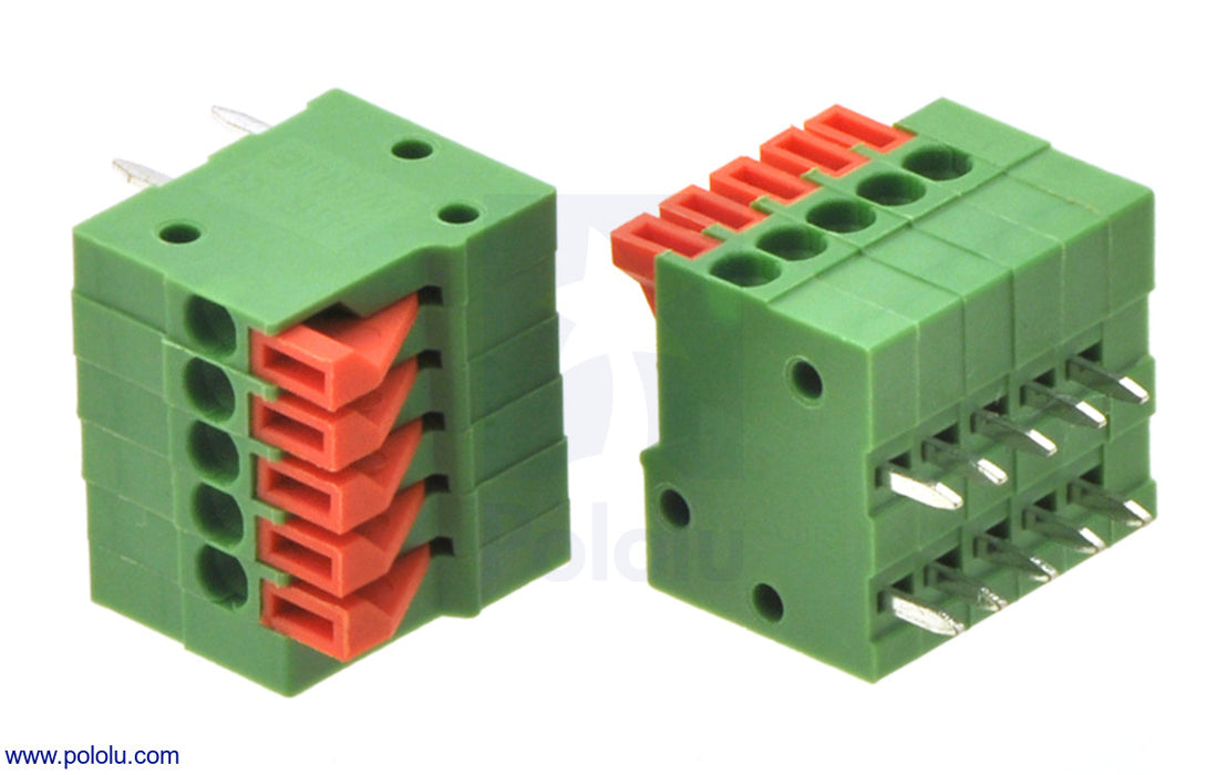 Screwless Terminal Block: 5-Pin, 0.1″ Pitch, Side Entry (2-Pack)