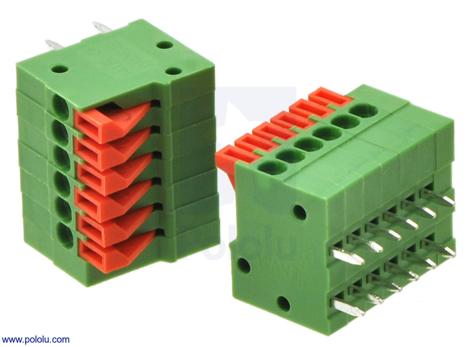 Screwless Terminal Block: 6-Pin, 0.1″ Pitch, Side Entry (2-Pack)