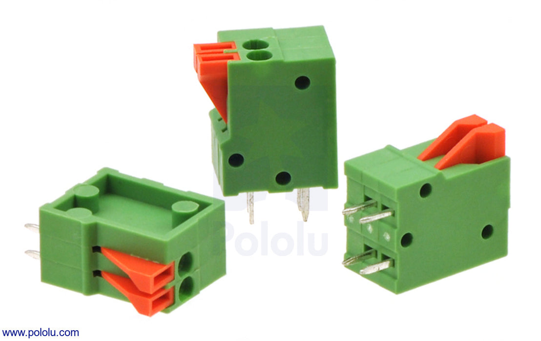 Screwless Terminal Block: 2-Pin, 0.1″ Pitch, Top Entry (3-Pack)