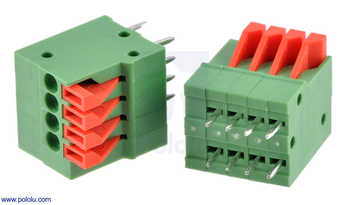 Screwless Terminal Block: 4-Pin, 0.1″ Pitch, Top Entry (2-Pack)