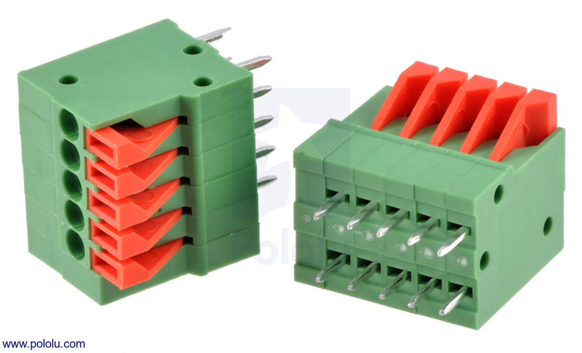 Screwless Terminal Block: 5-Pin, 0.1″ Pitch, Top Entry (2-Pack)