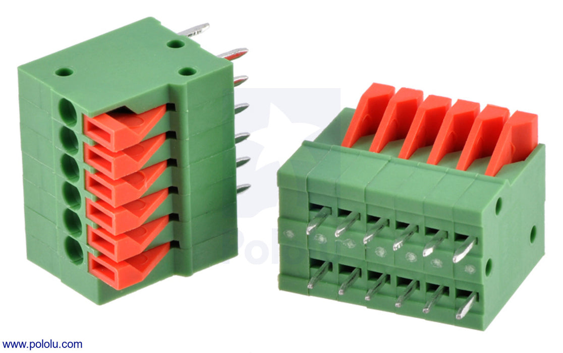 Screwless Terminal Block: 6-Pin, 0.1″ Pitch, Top Entry (2-Pack)