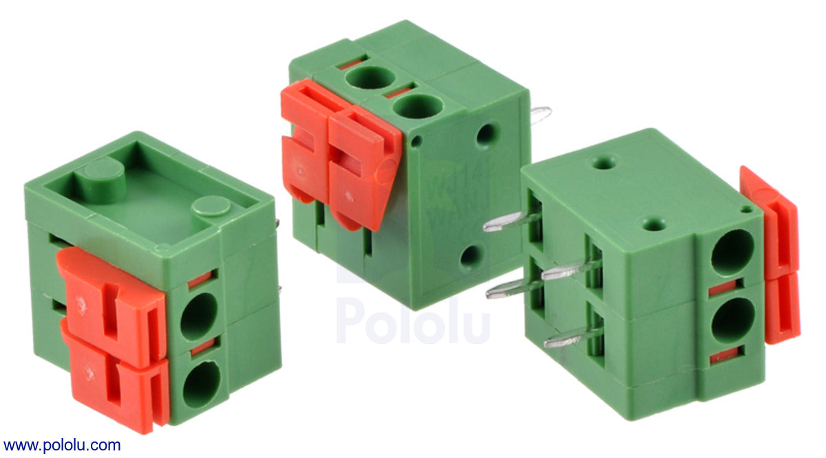 Screwless Terminal Block: 2-Pin, 0.2″ Pitch, Side Entry (3-Pack)