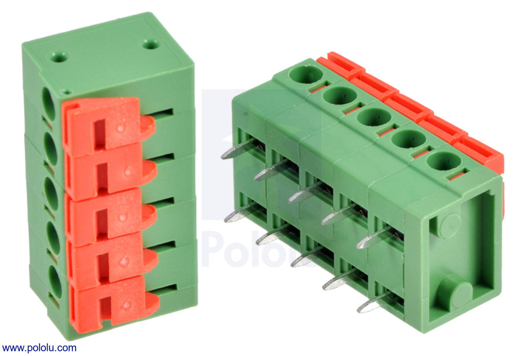 Screwless Terminal Block: 5-Pin, 0.2″ Pitch, Side Entry (2-Pack)