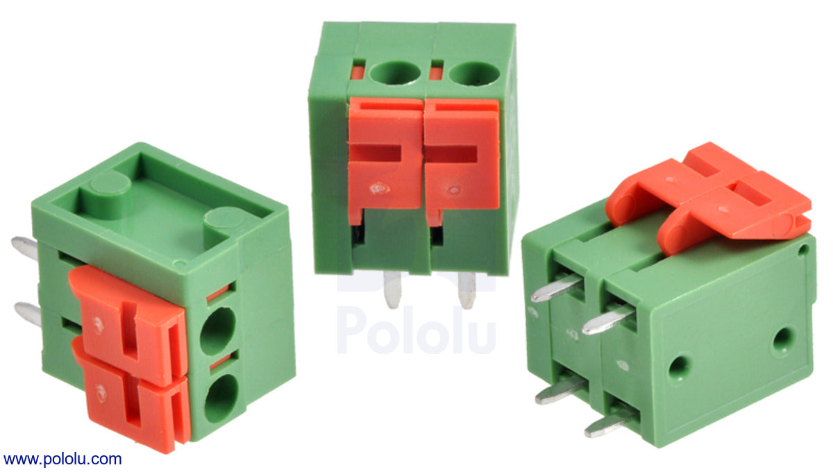 Screwless Terminal Block: 2-Pin, 0.2″ Pitch, Top Entry (3-Pack)