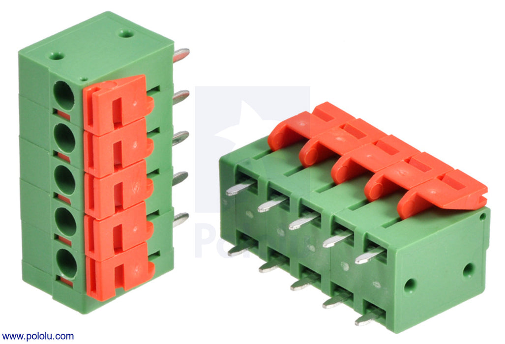 Screwless Terminal Block: 5-Pin, 0.2″ Pitch, Top Entry (2-Pack)