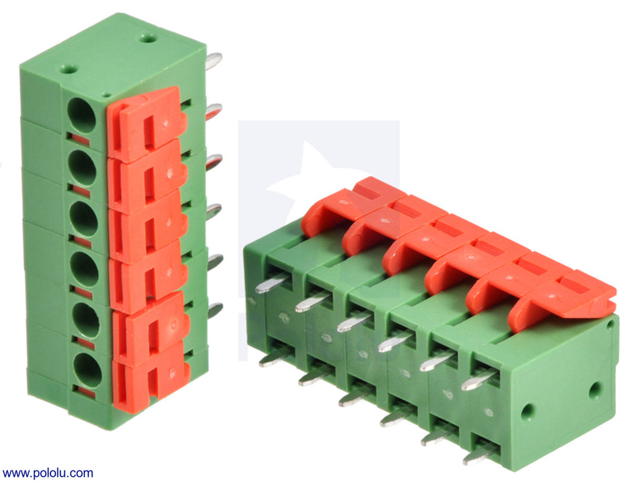 Screwless Terminal Block: 6-Pin, 0.2″ Pitch, Top Entry (2-Pack)