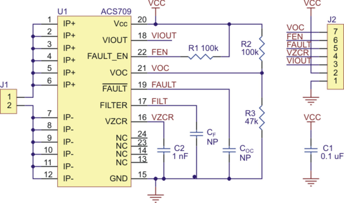 ACS709 Current Sensor Carrier -75A to +75A