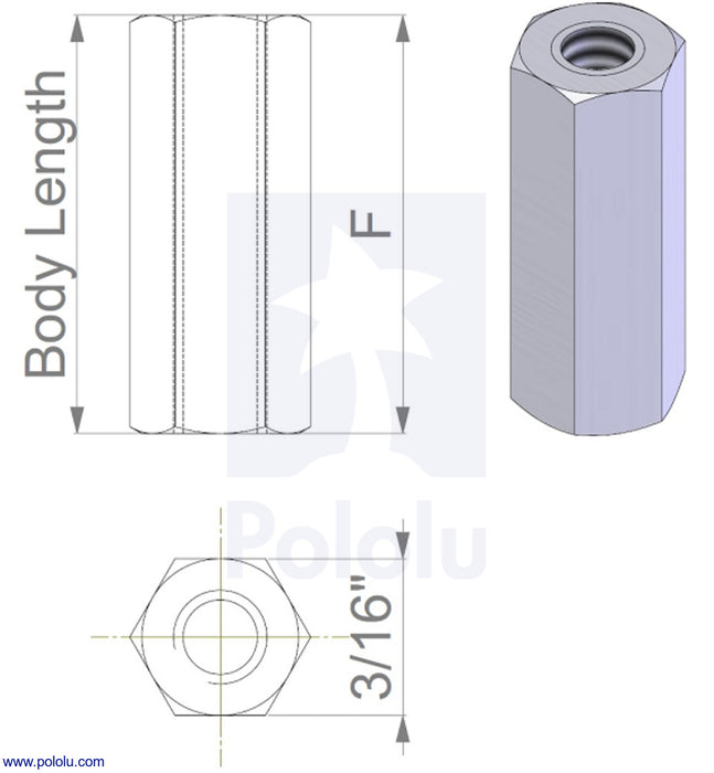 Aluminum Standoff: 3/16" Length, 2-56 Thread, FF (4-Pack)