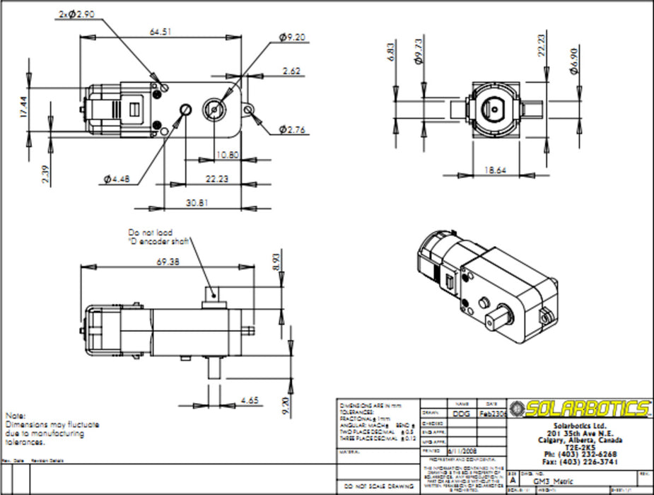 Solarbotics GM3 224:1 Gear Motor 90 deg. Output