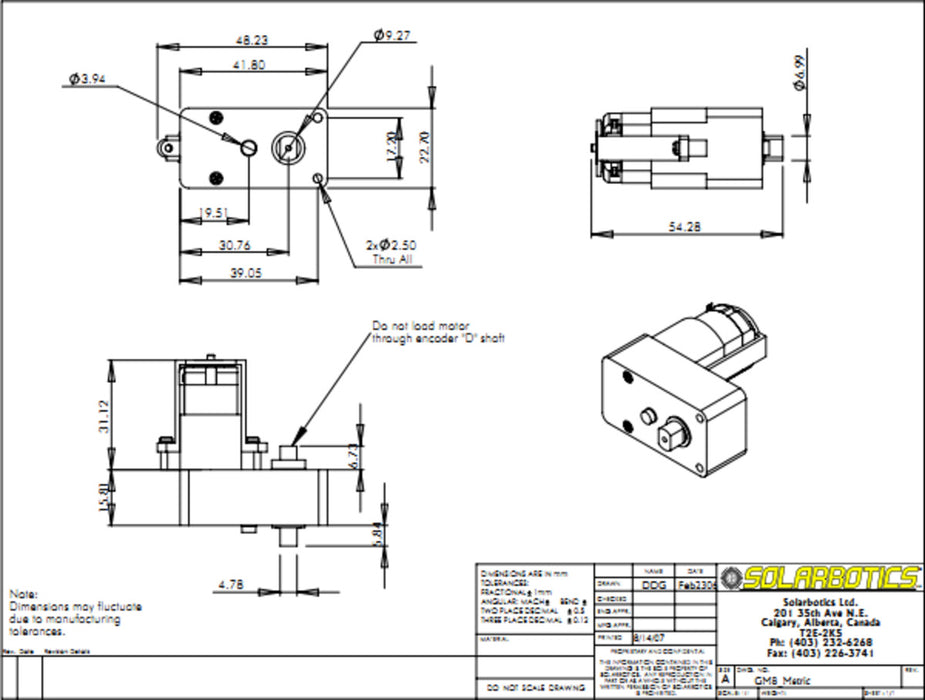 Solarbotics GM8 143:1 Gear Motor Offset Output