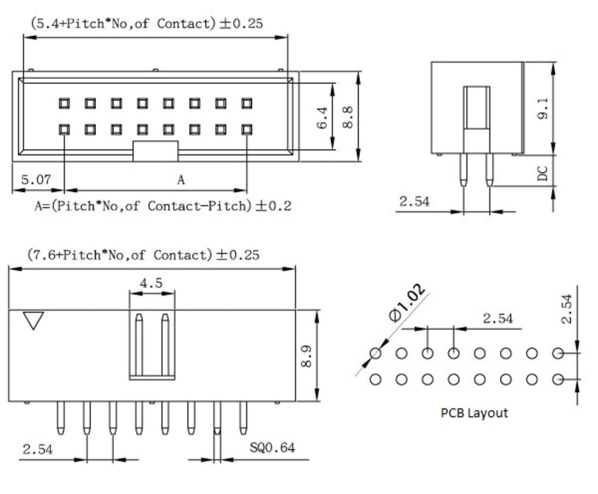 Shrouded Box Header: 2×8-Pin, 0.100" (2.54 mm) Male