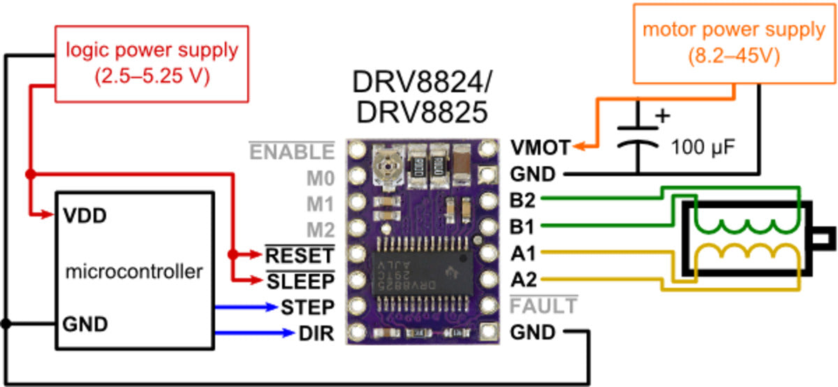 DRV8825 Stepper Motor Driver Carrier, High Current (Bulk, Header Pins Soldered)