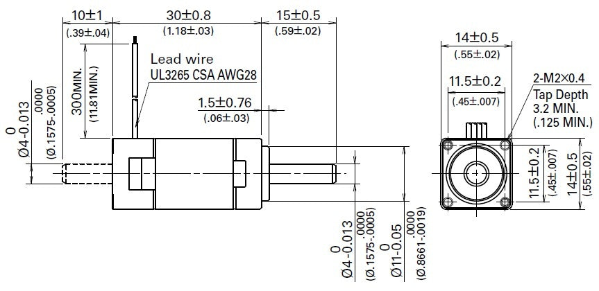 Sanyo Miniature Stepper Motor: Bipolar, 200 Steps/Rev, 14×30mm, 6.3V, 0.3 A/Phase, Double Shaft