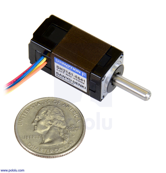 Sanyo Miniature Stepper Motor: Bipolar, 200 Steps/Rev, 14×30mm, 6.3V, 0.3 A/Phase