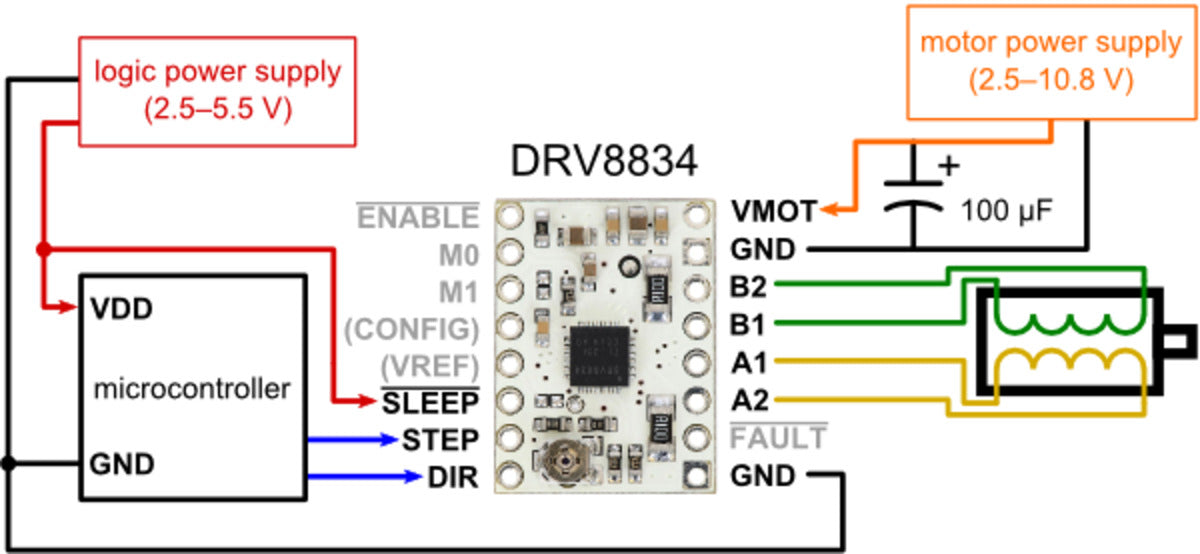 DRV8834 Low-Voltage Stepper Motor Driver Carrier (Header Pins Soldered)