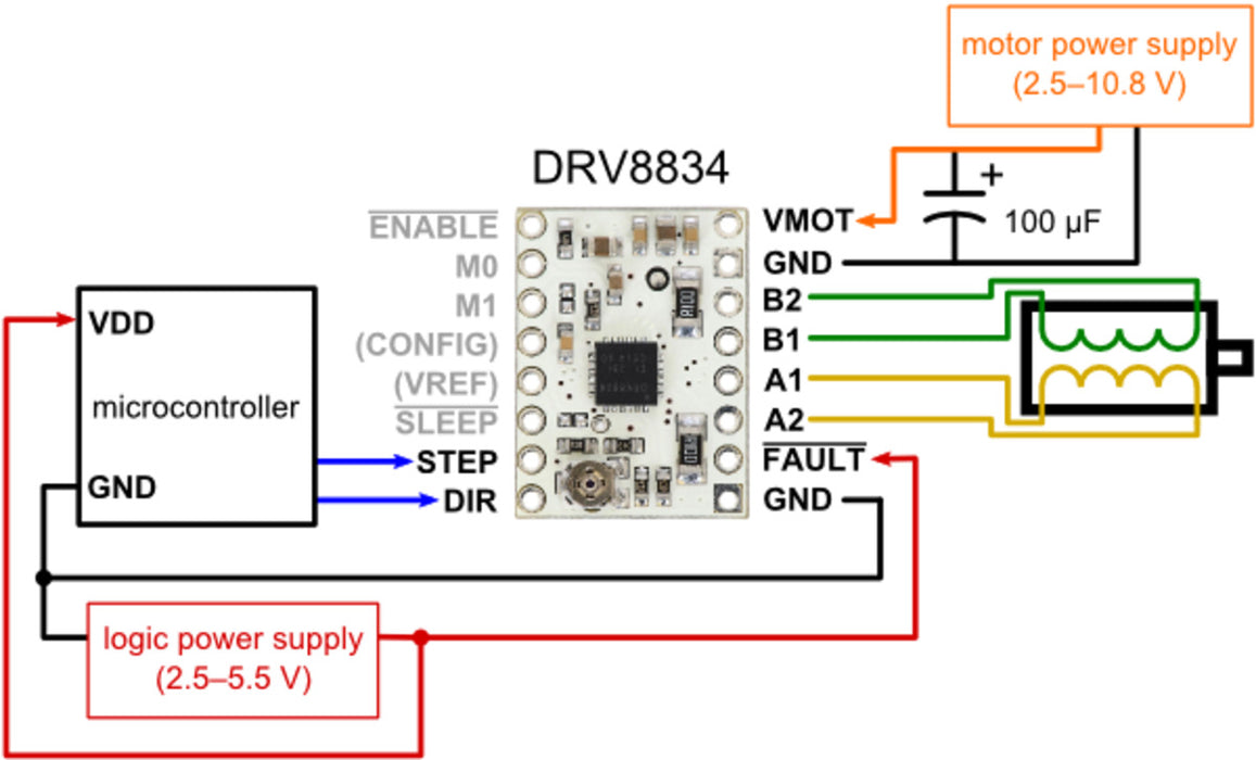 DRV8834 Low-Voltage Stepper Motor Driver Carrier (Header Pins Soldered)