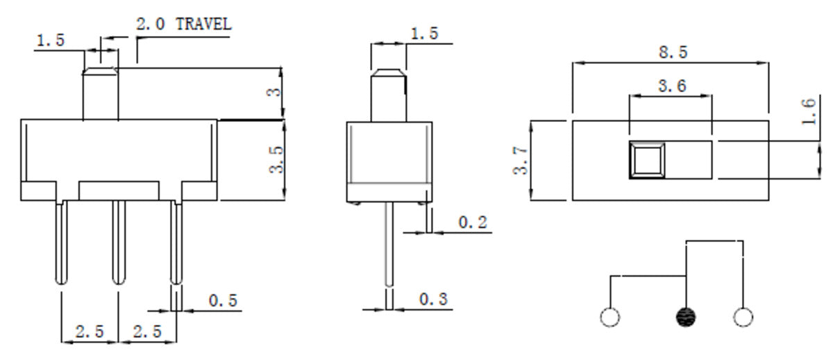 Mini Slide Switch: 3-Pin, SPDT, 0.3A (3-Pack)