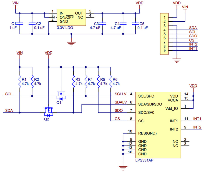 LPS331AP Pressure/Altitude Sensor Carrier with Voltage Regulator
