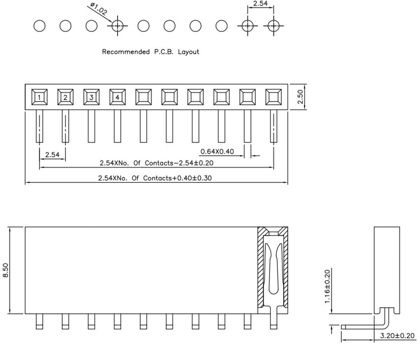 0.100" (2.54 mm) Female Header: 1x5-Pin, Right-Angle