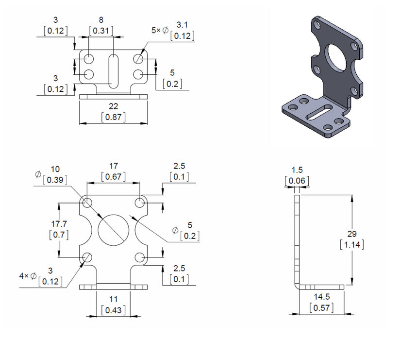 Pololu Extended Stamped Aluminum L-Bracket Pair for Plastic Gearmotors