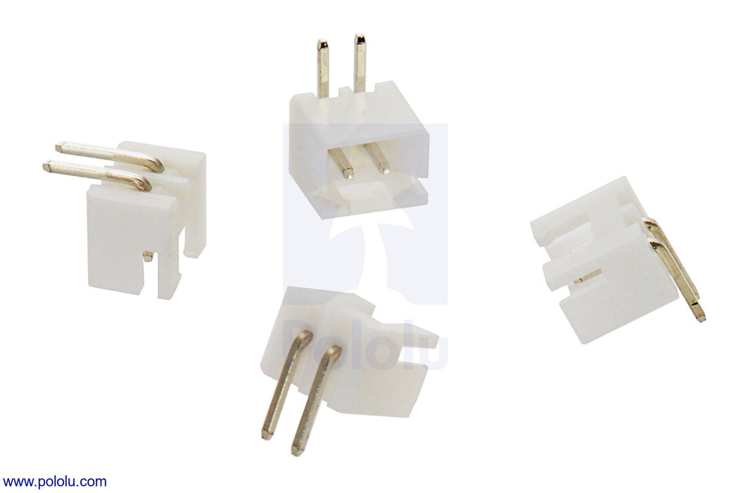 2.5 mm JST XH-Style Shrouded Male Connector: 2-Pin, Right Angle (4-Pack)