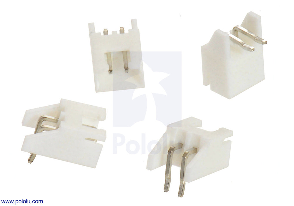 2.5 mm JST XH-Style Shrouded Male Connector: 2-Pin, Right Angle Extended (4-Pack)