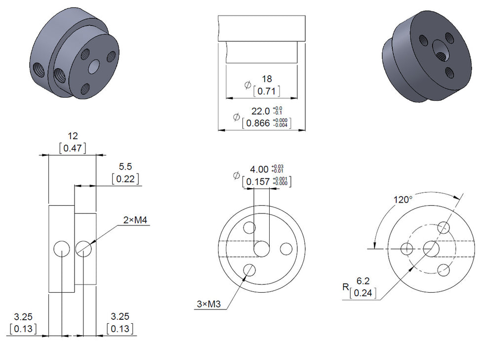 Pololu Aluminum Scooter Wheel Adapter for 4mm Shaft